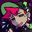 my avatar, he has magenta hair and a lime green snapback with an alien on it. He appears to be stressed.